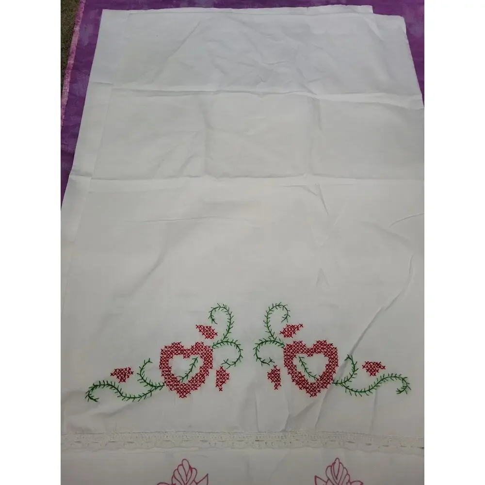Vintage Hand Embroidered Hand Crocheted Pillow Cases Lot Of 3